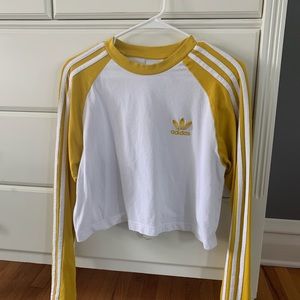Yellow and white adidas cropped long sleeve